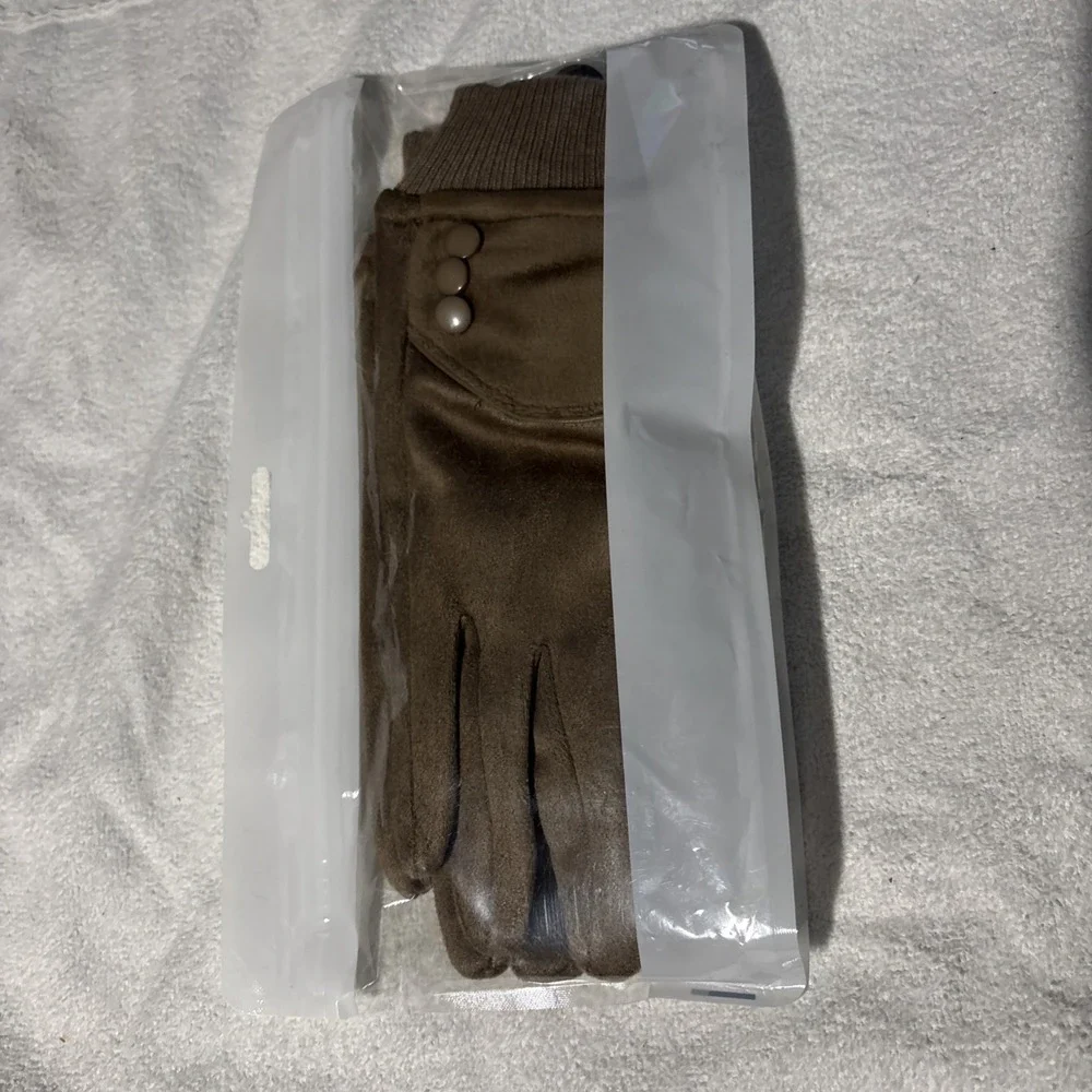 Women's Microsuede Gloves New Dark Khaki Very Soft And Warm New Sz L